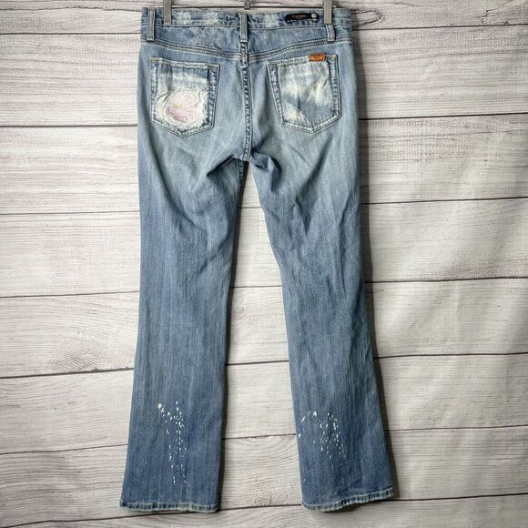 VIGOSS Jeans Blue Denim Distressed Embroidered Flower Patch Juniors size‎ 11 - Picture 4 of 10